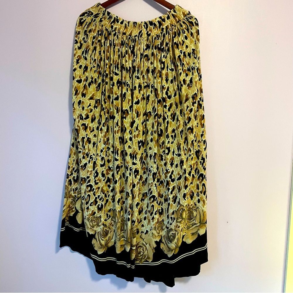 Vintage Maxi Skirt L Cheetah Print Pull On Boho Floral Hippie Rayon